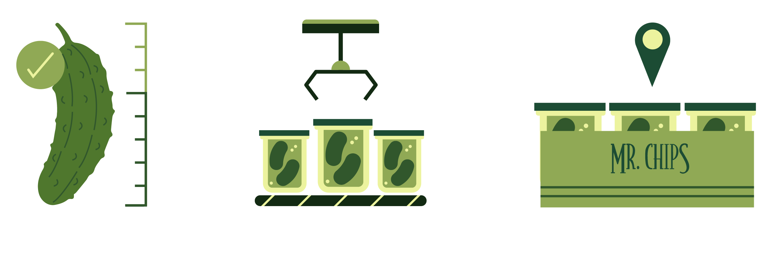 Mr Chips excels at all things pickle: the picking and sorting. The grading. The brining. The processing. The packing, the storing and shipping.